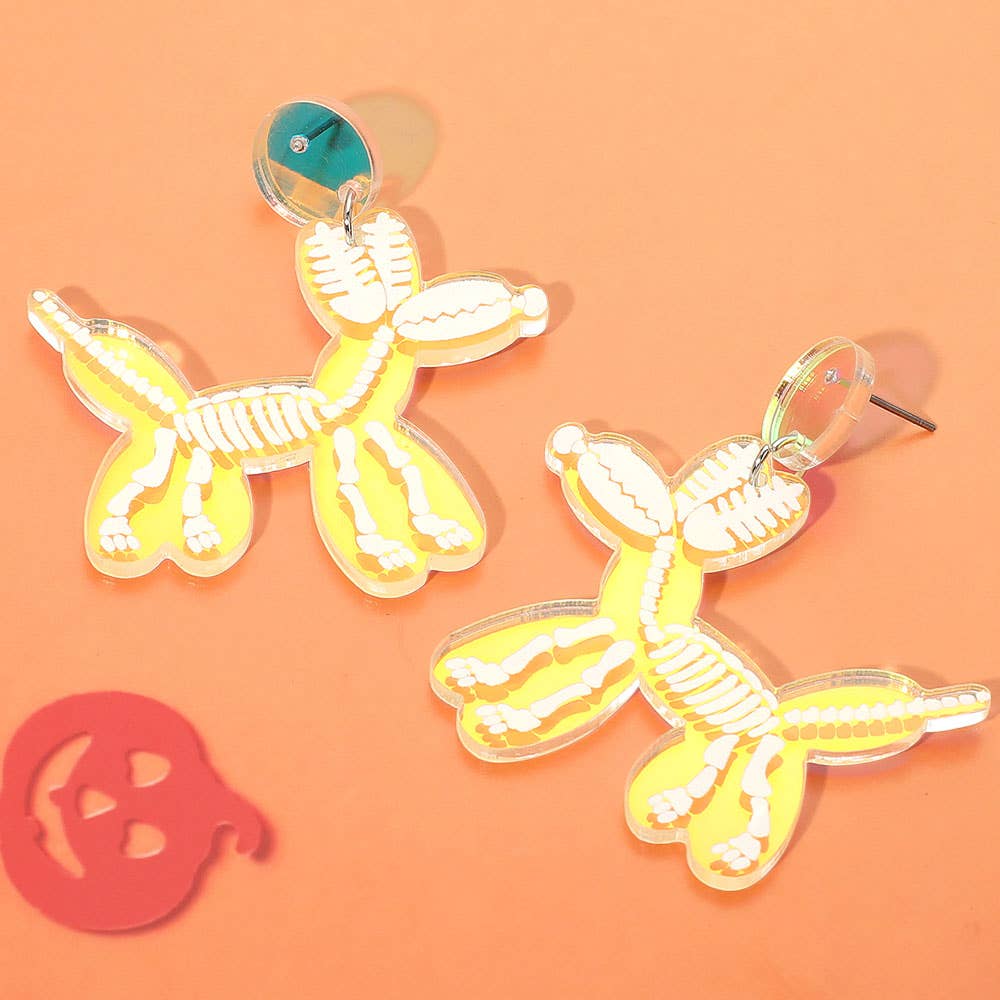 Sensibling Corp. - Wholesale Dangle Earrings - Halloween Skeleton Balloon Dog Dangle Earrings0