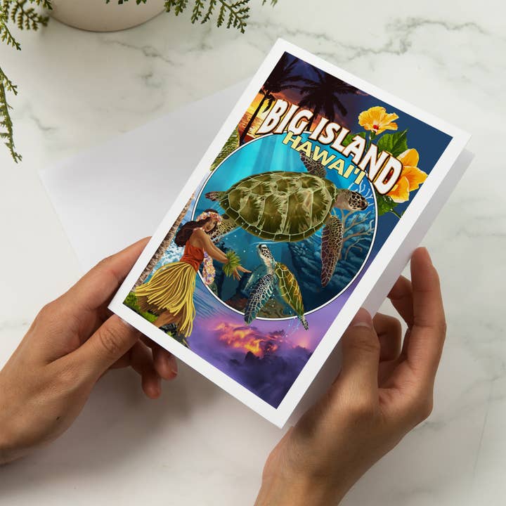 Lantern Press - Vendita all'ingrosso Biglietti di auguri generici - CARTOLINA Isola Grande, Hawaii, Montaggio Isola Grande5