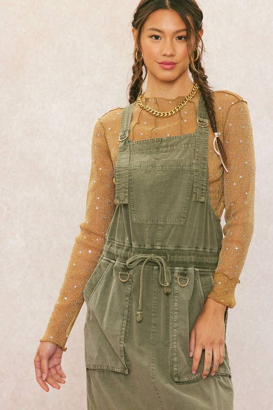 Olive Pre Washed Overall Dress for wholesale on Faire1