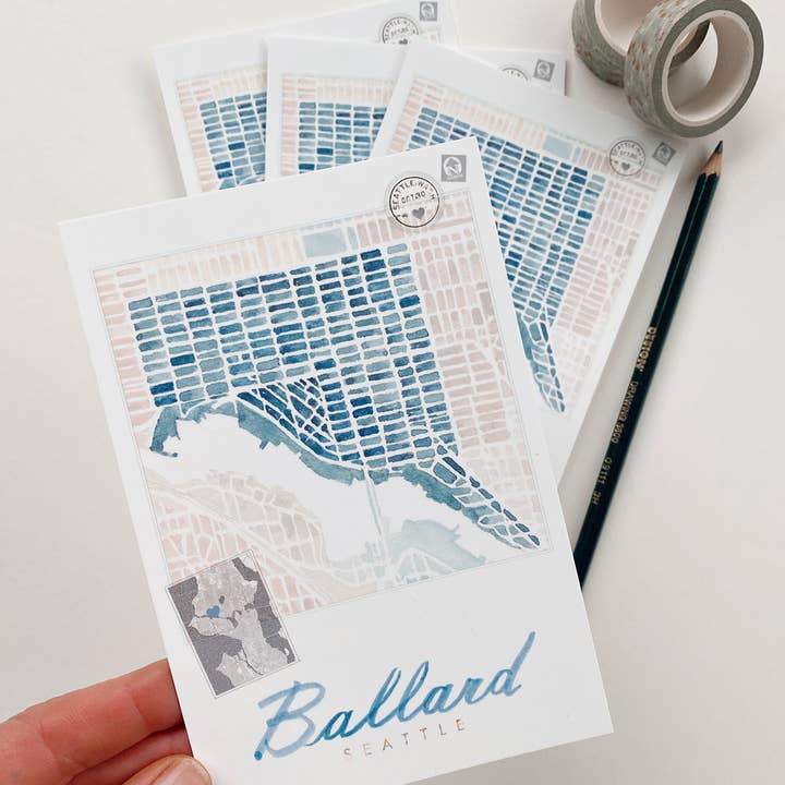 Turn-of-the-Centuries - Wholesale Postcard - BALLARD Seattle Neighborhood Map - Standard Postcard