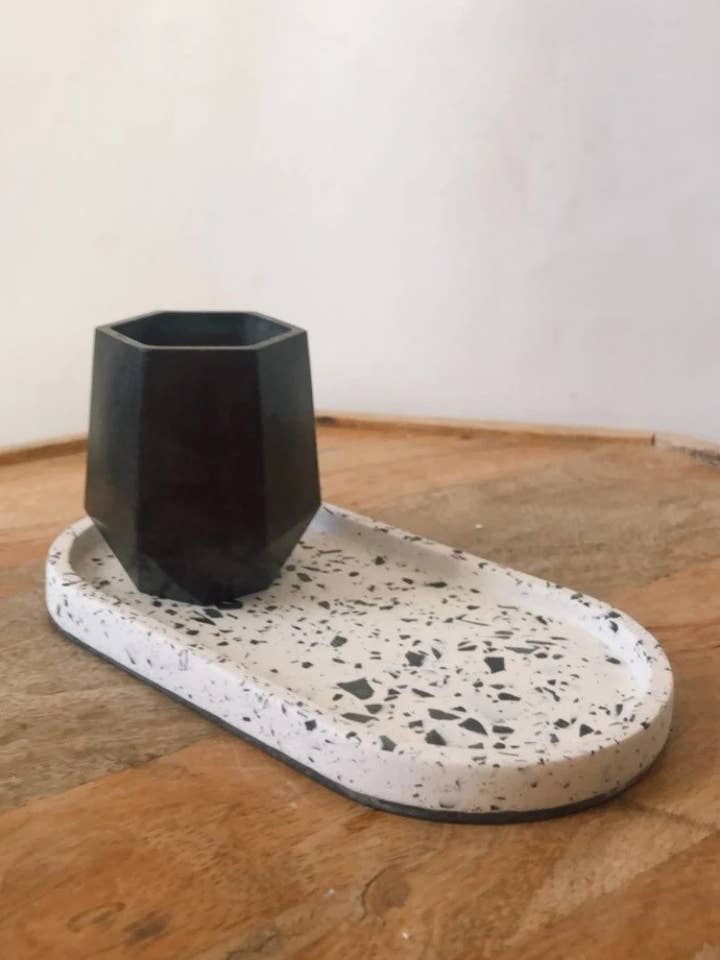 White and Black Terrazzo Oval Trinket Tray, Black Terrazzo for wholesale by Coast By Madison