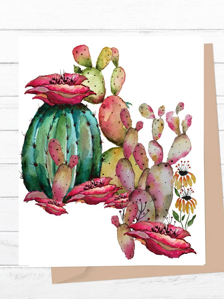 Blooming Cactus Greeting Card for wholesale by Joshua by Oak