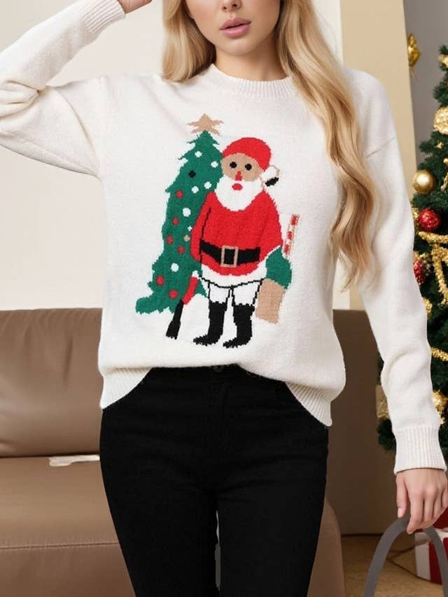 CWOSWL07568_CREW NECK JACQUARD CHRISTMAS KNIT SWEATER for wholesale by NINEXIS