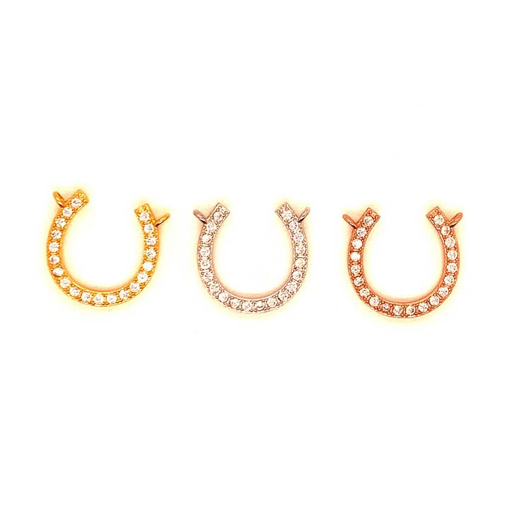 CZ Horseshoe Charm, Horseshoe Pendant, Sterling Silver Horse for wholesale by The Bead Bazaar