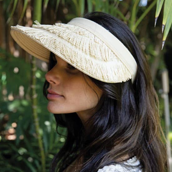 Peter Grimm - Wholesale Visor - Women's - Paradise Straw Natural Palm Fringed Sun Visor Hat