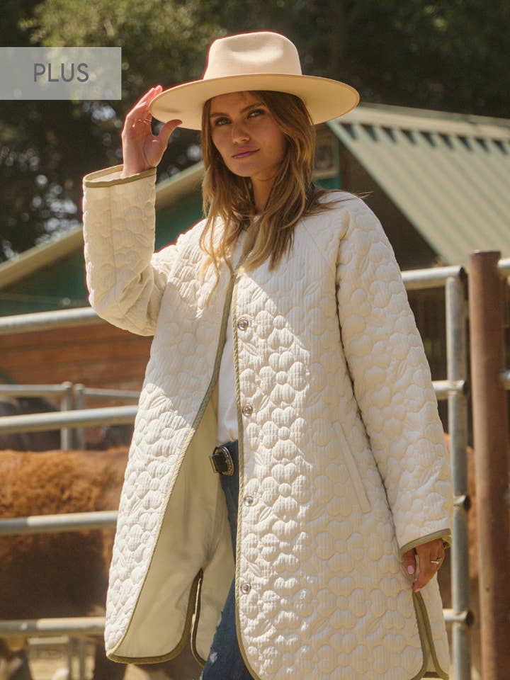 Oddi – wholesale Dunjacka - Dam – Plus blommig quiltad midi långärmad jacka