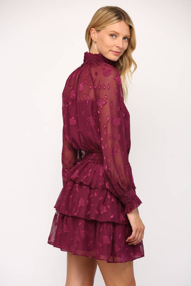 RUBIS ROBE À VOLANTS À COL MONTANT EN MOUSSELINE TRANSPARENTE À FLEURS FD7487VC en vente sur Faire6