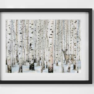 Deer In The Trees Print for wholesale by Jennie Kilcup Watercolors