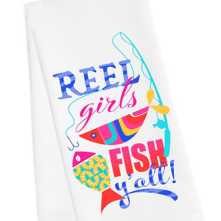 Torchon Reel Girls Fish Y'all pour la vente par M Design Studio Gifts