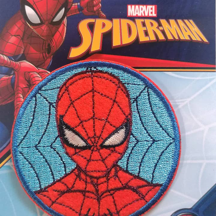 blue Marvel Spiderman Comic Head Net Iron-On Patch for wholesale on Faire