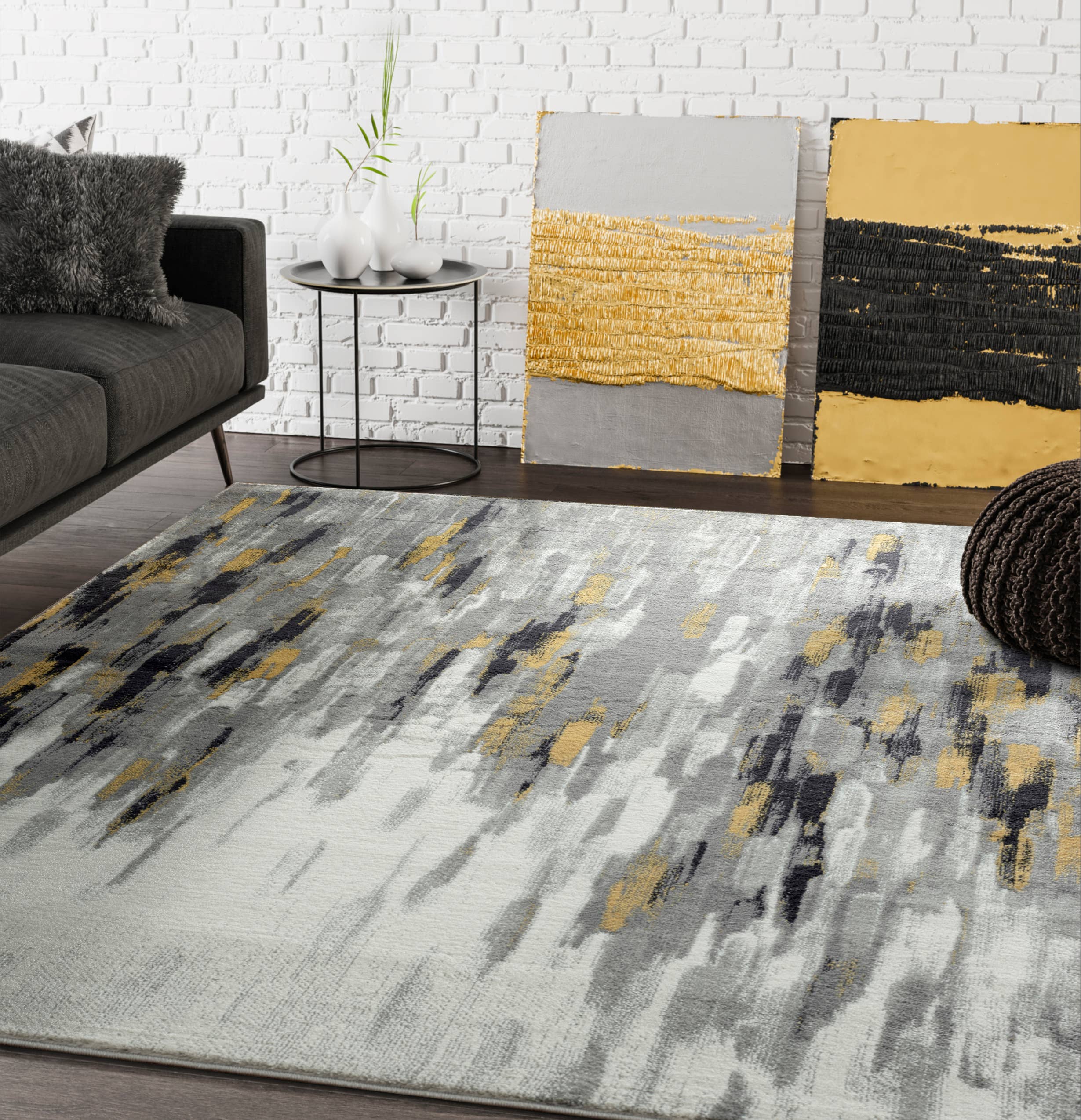 Abani Rugs - Wholesale Area Rug - Abani Porto PRT140C Contemporary Grey and Yellow Abstract1