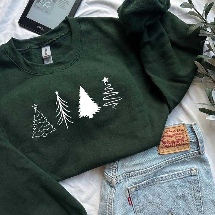 Up2ournecksinfabric - Wholesale Graphic Sweatshirt - Women's - Embossed Four Christmas Tree Sweatshirt2