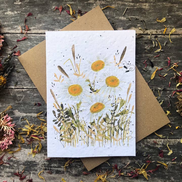 Plantable Seed Paper Birthday Card, Floral Note Cards for wholesale by Erika's Whimsical Art