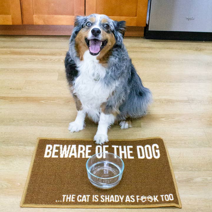 Arkwright Home - Wholesale Pet Food Mat - Dog - Pet Food Bowl Mat (16x24) Funny & Crude "Beware" Design4