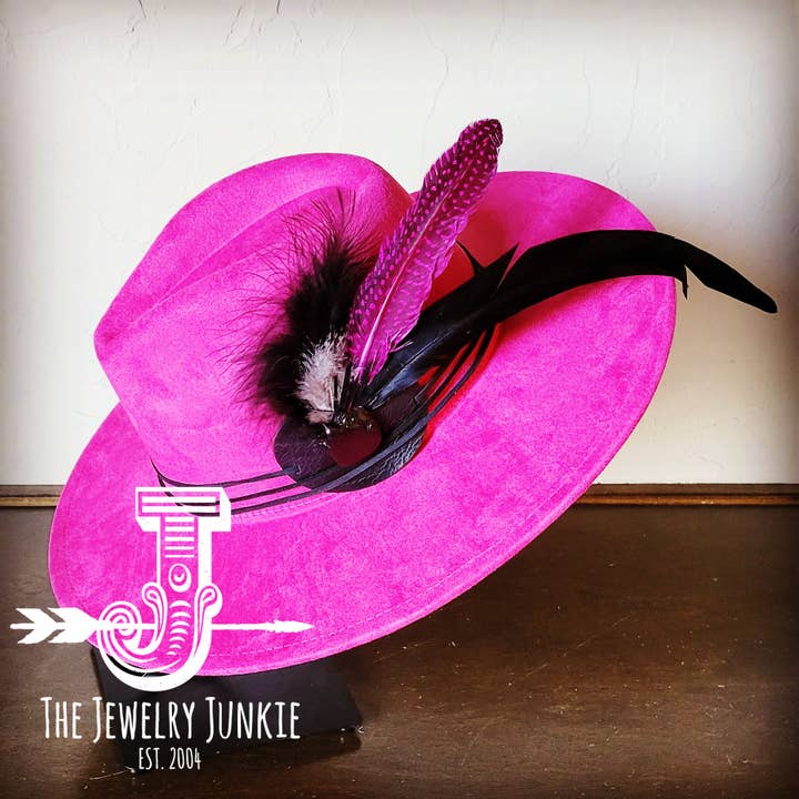 Boho Western Hat w/ Choice of Feather Hat Band-Magenta 982e for wholesale by The Jewelry Junkie