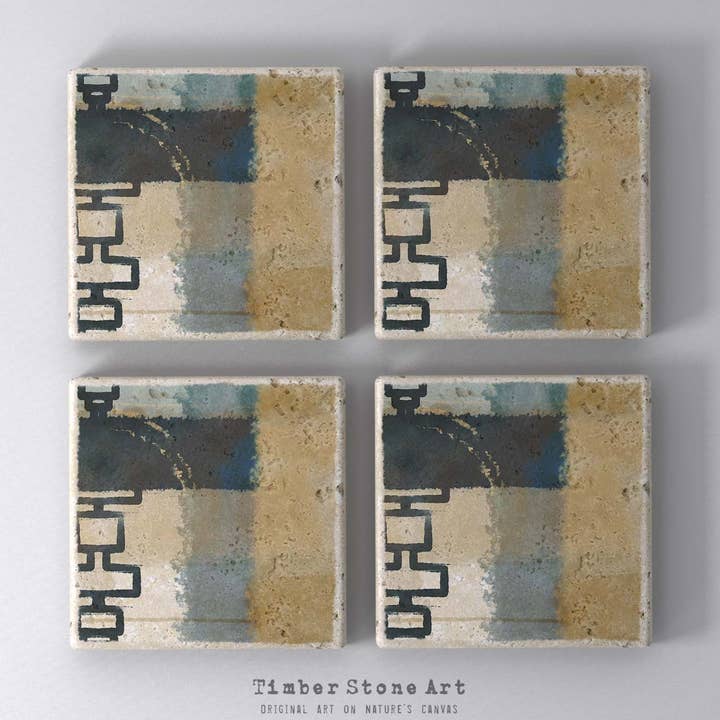 Set med 4 underlägg av natursten för wholesale av Timber Stone Art