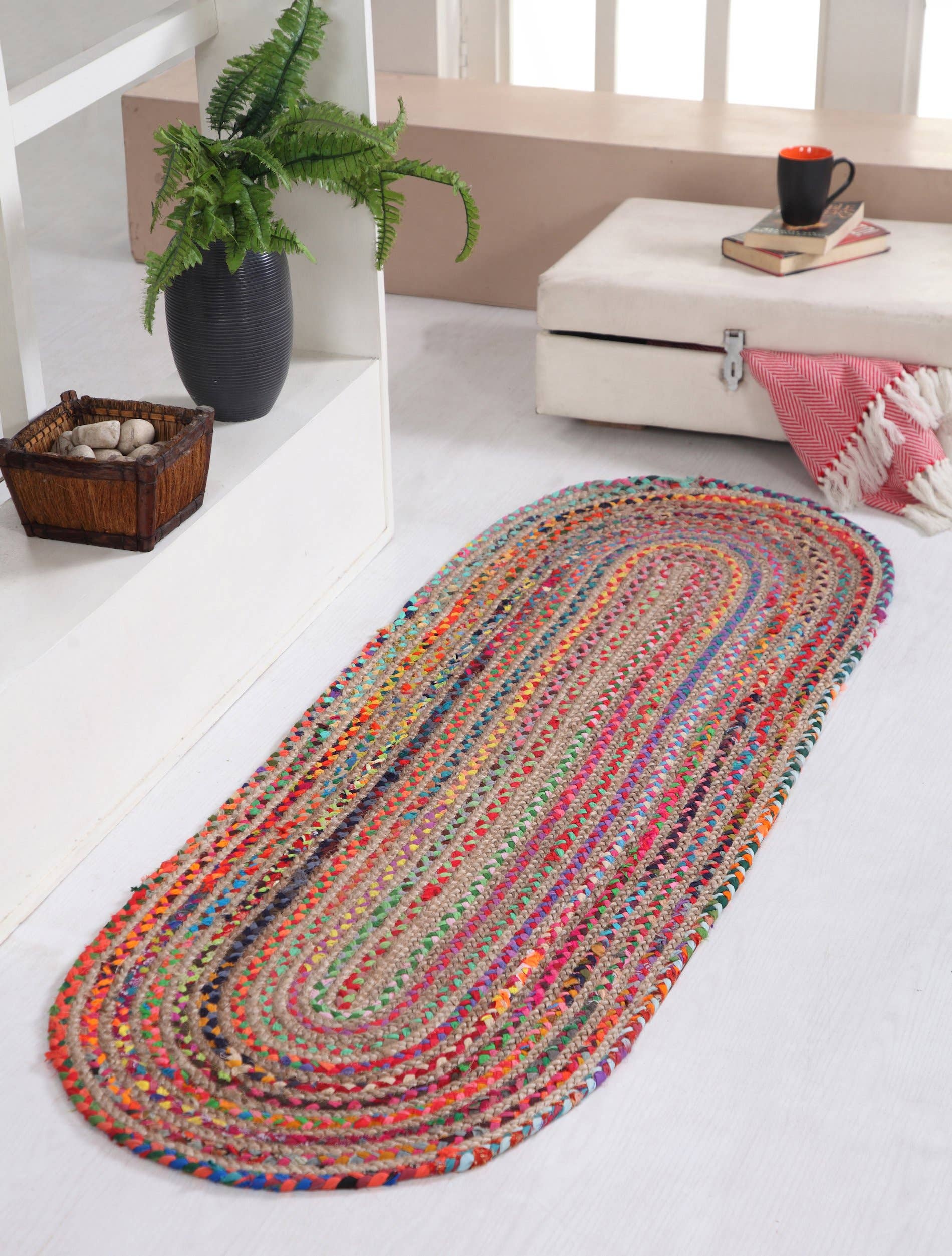 Second Nature Online – wholesale Area rug – MISHRAN Oval Rug Jute Braid Hand Woven with Recycled Fabric4