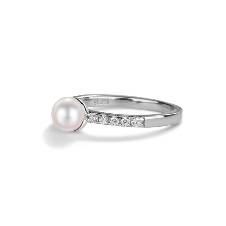 Cherished Moments - Wholesale Band/Stacked Ring - Sterling Silver Freshwater Pearl Baby Ring w CZ for Kids