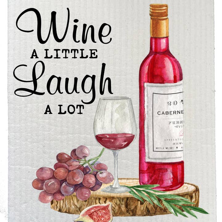 Wine Lover Laugh Alot Kitchen SWEDISH DISH CLOTHS for wholesale by Avery Lane Gifts