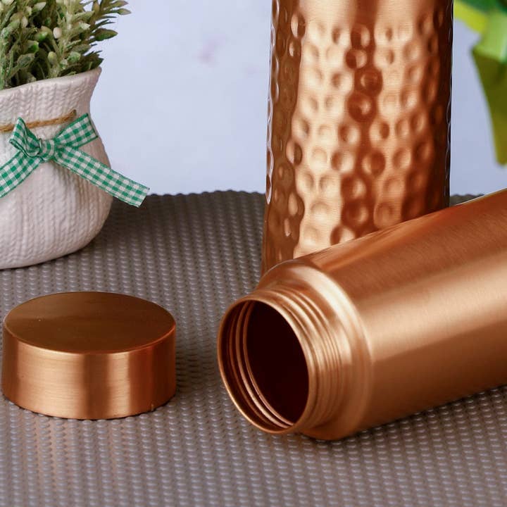 Peak Life - Wholesale Water Bottle - Sleek Hammered Matt Premium Copper water Bottle