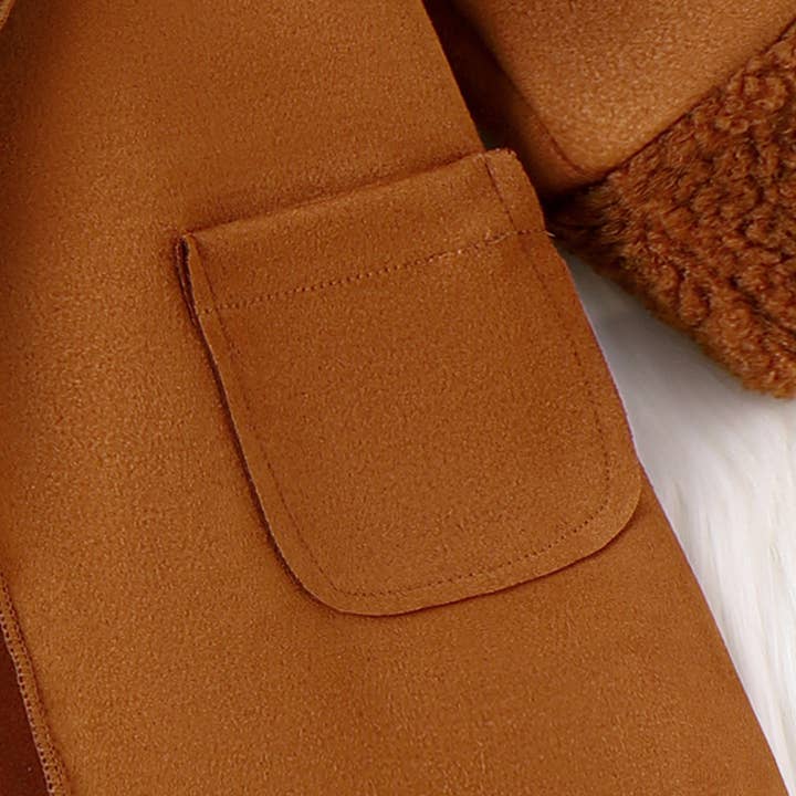 Brown Baby Girl/Boy Solid Lapel Casual Warm Fleece Coat & Jacket for wholesale on Faire4