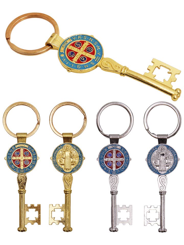 Saint Benedict Double Sided Enamel Key Chain for wholesale by Cap Zone