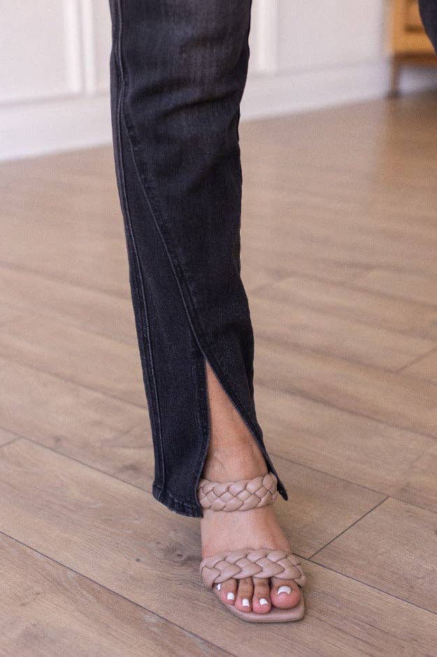 Denim Blue Black Split Hem Skinny Jeans for wholesale on Faire4