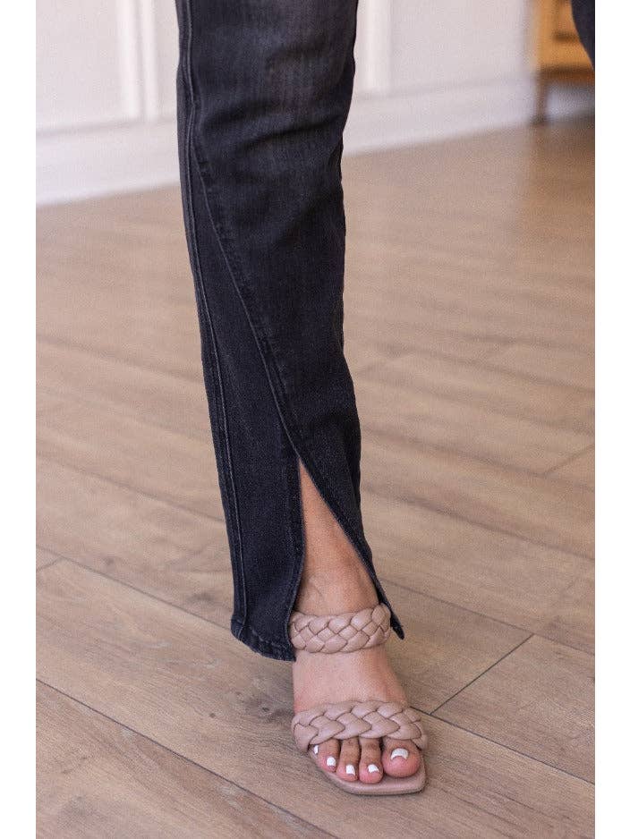 Denim Blue Black Split Hem Skinny Jeans for wholesale on Faire4