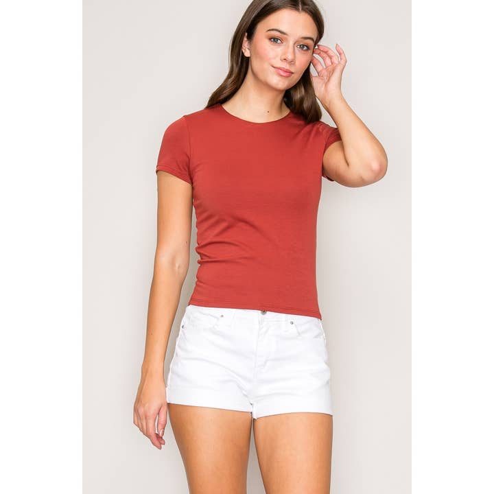 Double Layer Crew Neck Short Sleeve Cotton Tee for wholesale by Popular 21