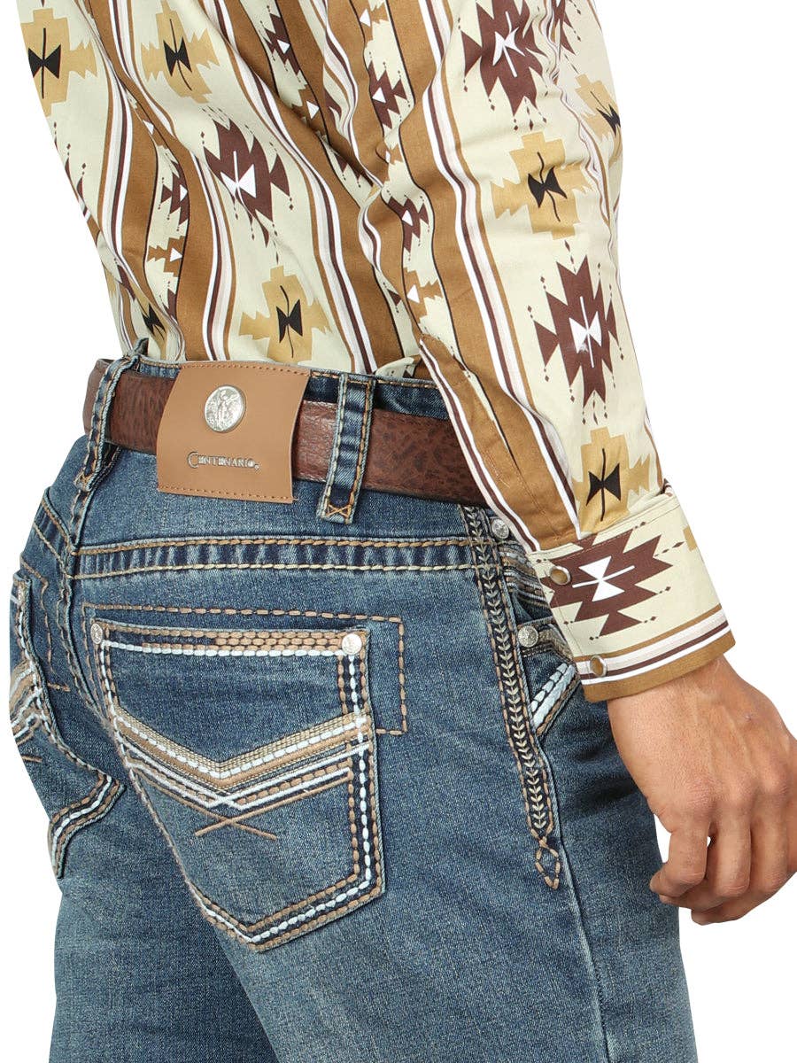 El General Western Wear – calças de ganga - Homem por atacado – Jeans azul com bordado para homens Centenario, corte boot, modelo 453144