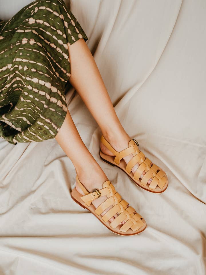 Yasmin Leather Sandals in Tan for wholesale by Pink Haley