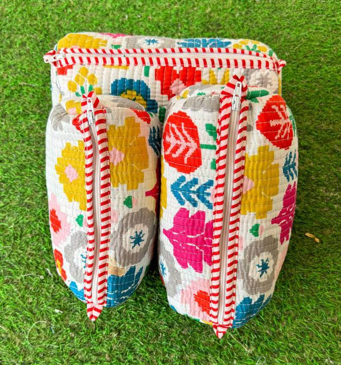 GYPSY STUDIO - Wholesale Makeup/Cosmetic Bag - Colorful Floral Design Printed Cotton Quilted Cosmetic Bags0