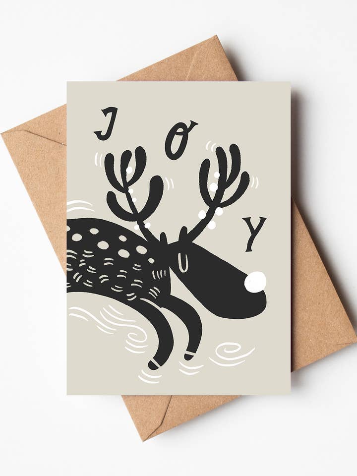 Carte de Noël « Joy » Reindeer pour la vente par Lauren Marina