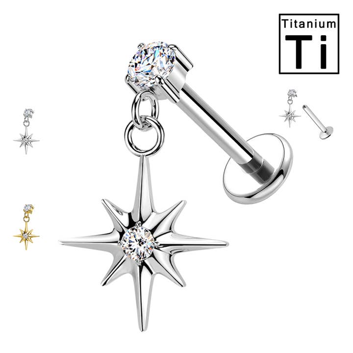 Titanium Labret Piercing with Star Crystal PWC-259 for wholesale by Awaken
