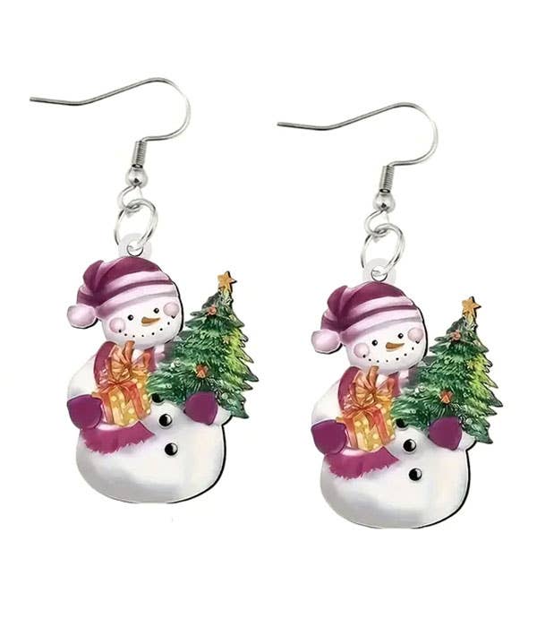 Jewelry Max - Wholesale Dangle Earrings - ( J553 )  CHRISTMAS THEME ACRYLIC SNOWMAN EARRING - TREE0