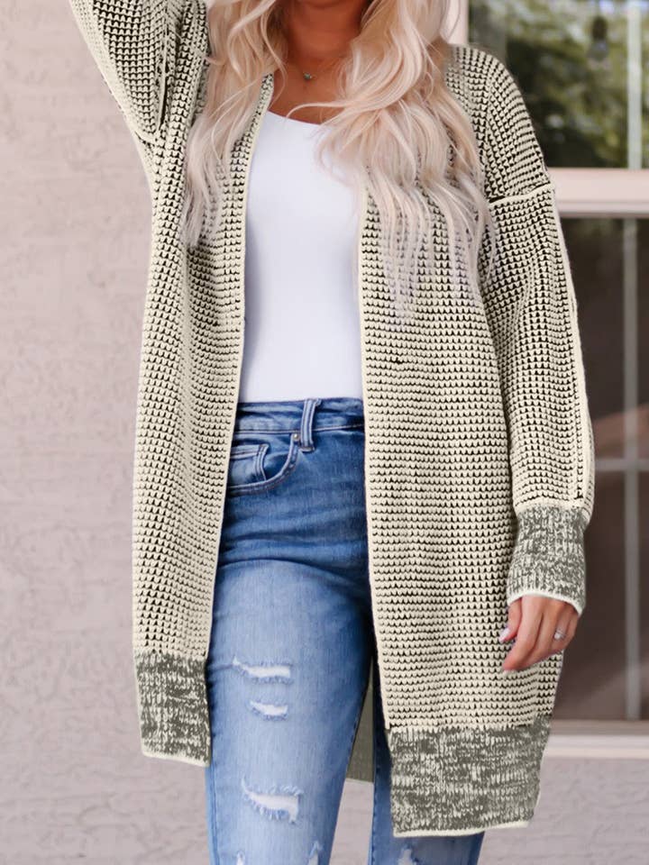 Plaid Textured Knitted Open Front Cardigan for wholesale by PRETTY BASH
