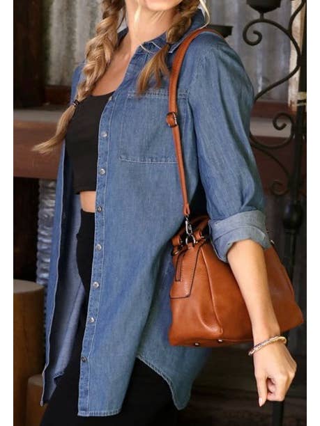 Shop Lev - Wholesale Button Down Shirt - Women's - Womens Long Sleeve Denim Chambray Button Up Shirt Top4
