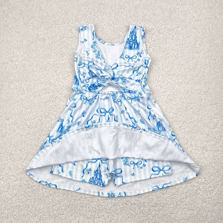 Aier Wholesale - Wholesale Dress - Kids - Baby Girls Blue Castles Yoga Skort Knee Length Dresses