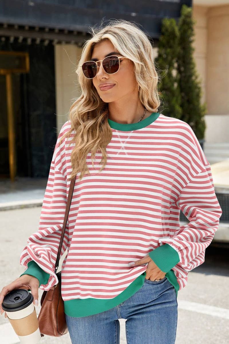 NINEXIS - Wholesale Blouse - Women's - CWTBLL1888_FALL CREW-NECK STRIPED LONG-SLEEVED TOP0