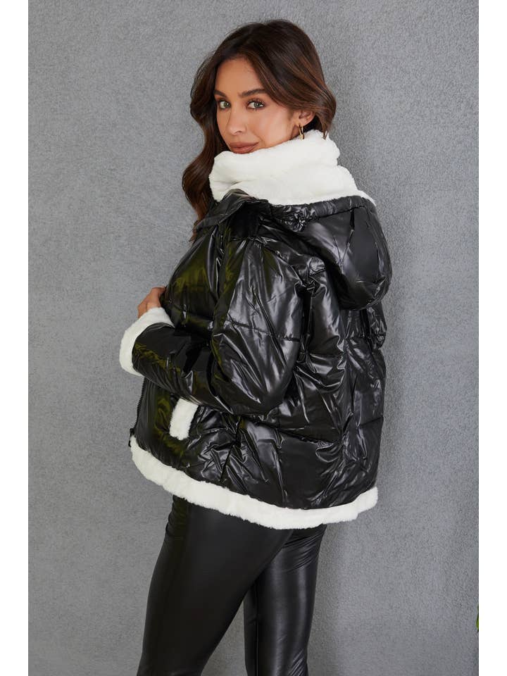 Silver PADDED HOODIE JACKET WITH FUR EDGES (VA8020) for wholesale on Faire4