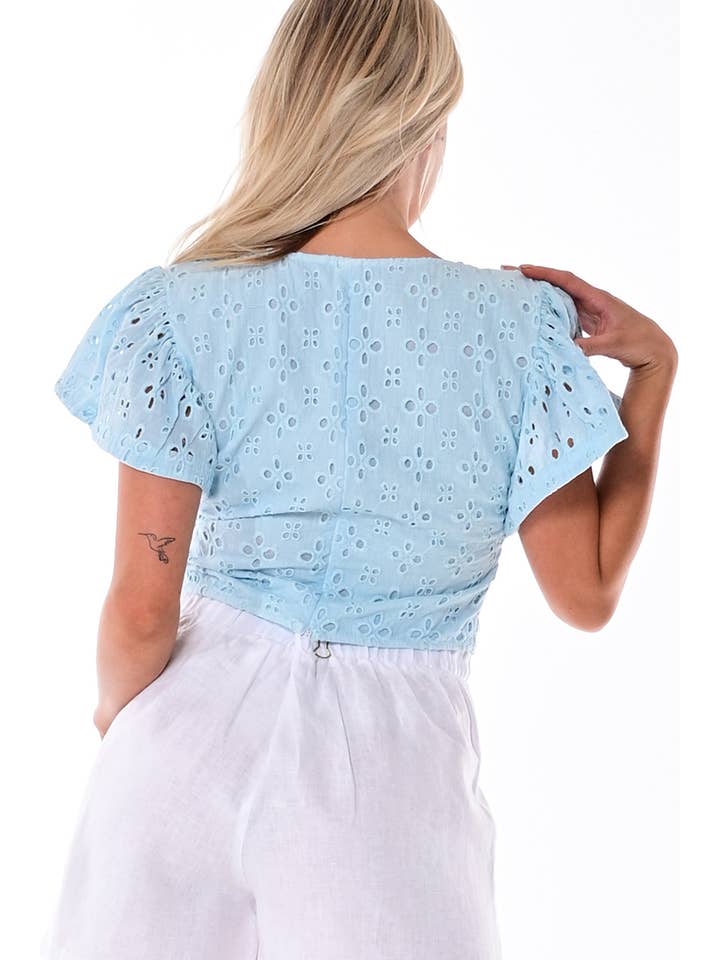 Azucar & Bohio - Wholesale Blouse - Women's - Ladies Cotton Eyelet Blouse V-neck by AZUCAR - LCB17164