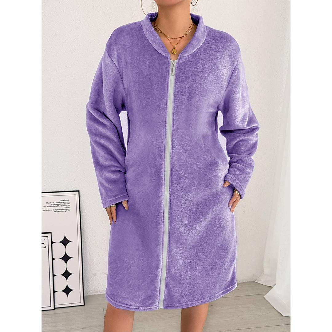 UNISHE – wholesale Lounge top – Women's – Solid Flannel Hooded Zip-Up Cardigan Robe ZK36013