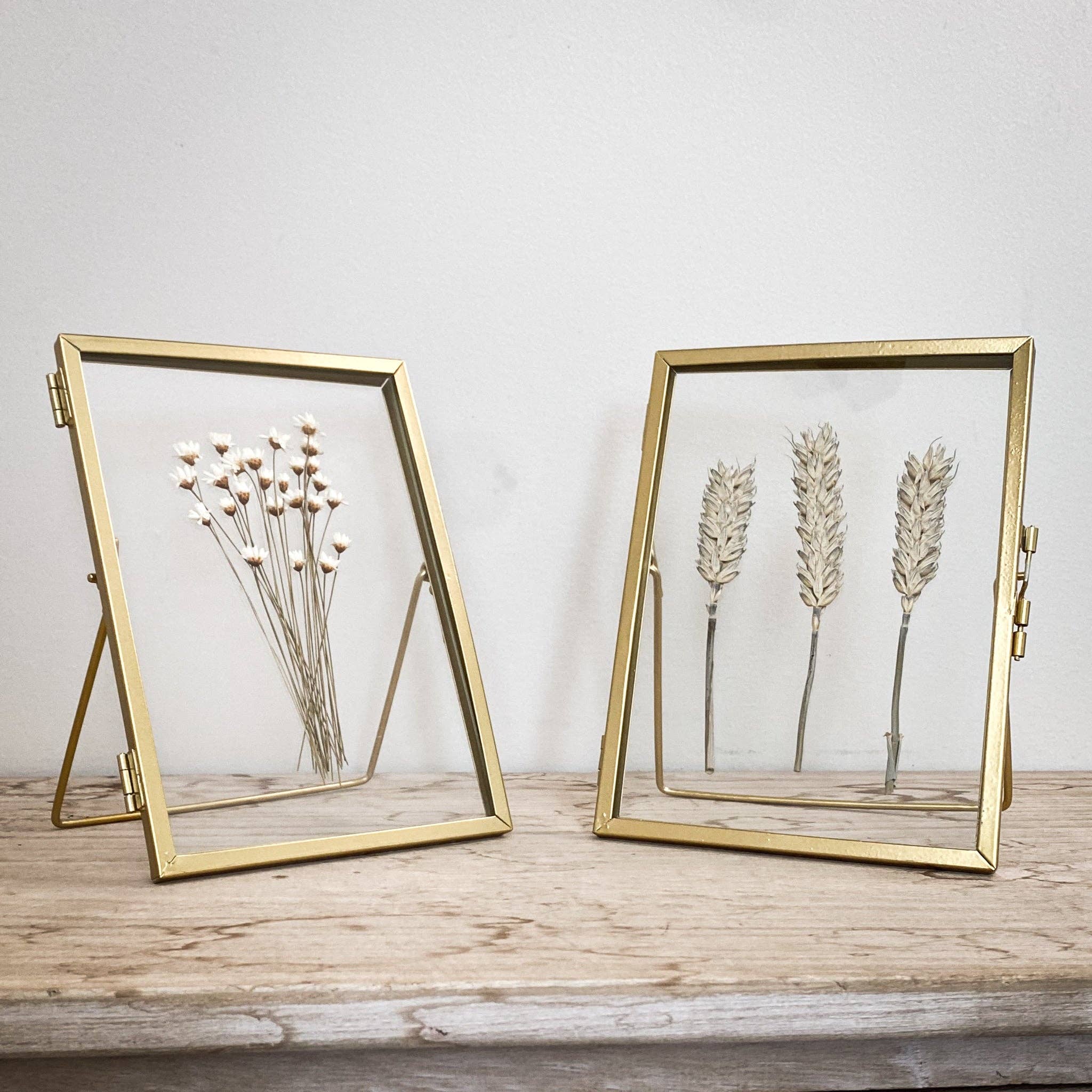 Coultura – wholesale Dried/pressed flowers – Gold Pressed Flower Frame: Natural Star Daisies - Small1