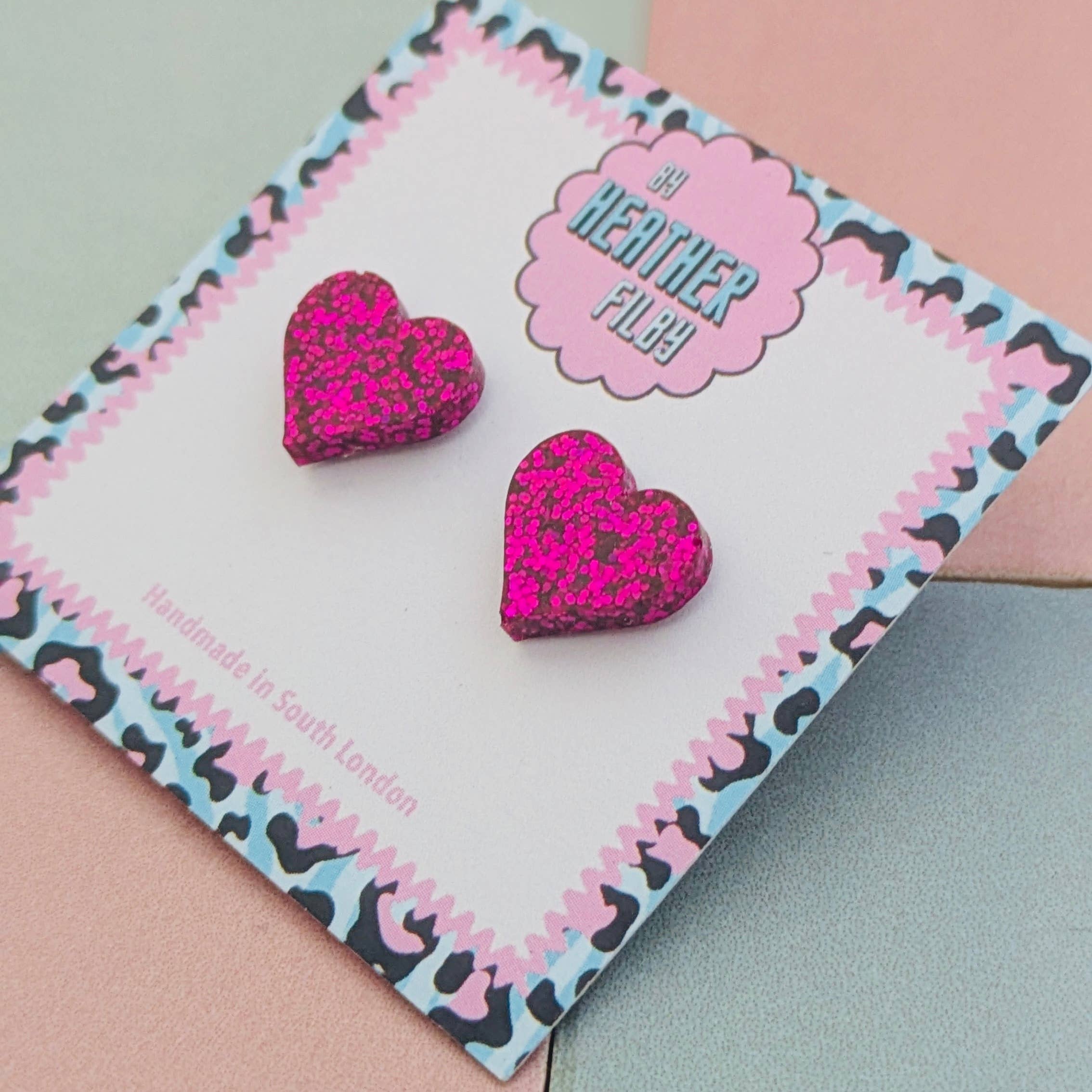 By Heather Filby – wholesale Stud/post earrings – Heart Stud Glitter Earrings (MORE COLOURS) - Best Seller2