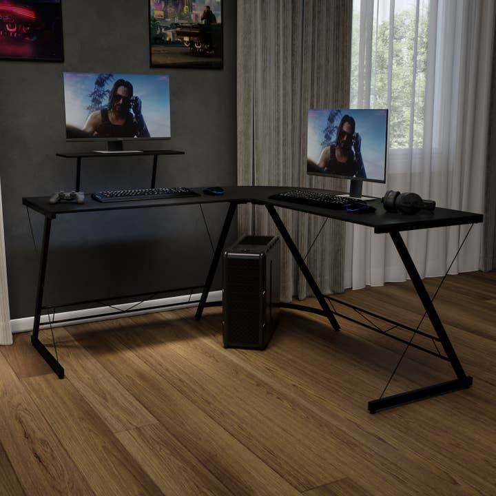 Black Black L-Shaped Computer Corner Desk, Gaming Desk 748 for wholesale on Faire