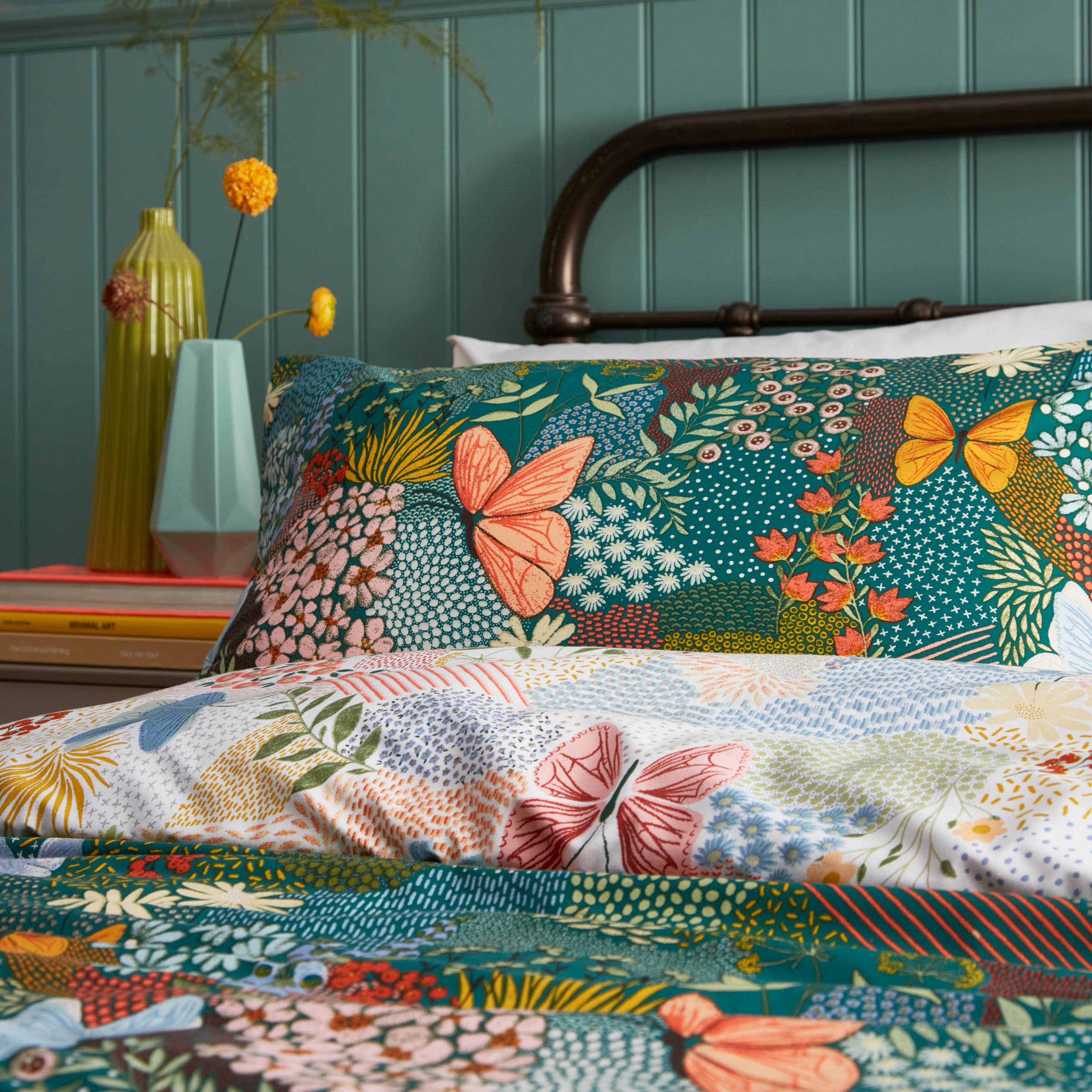 Forage Floral Duvet Cover Set Teal for wholesale on Faire3