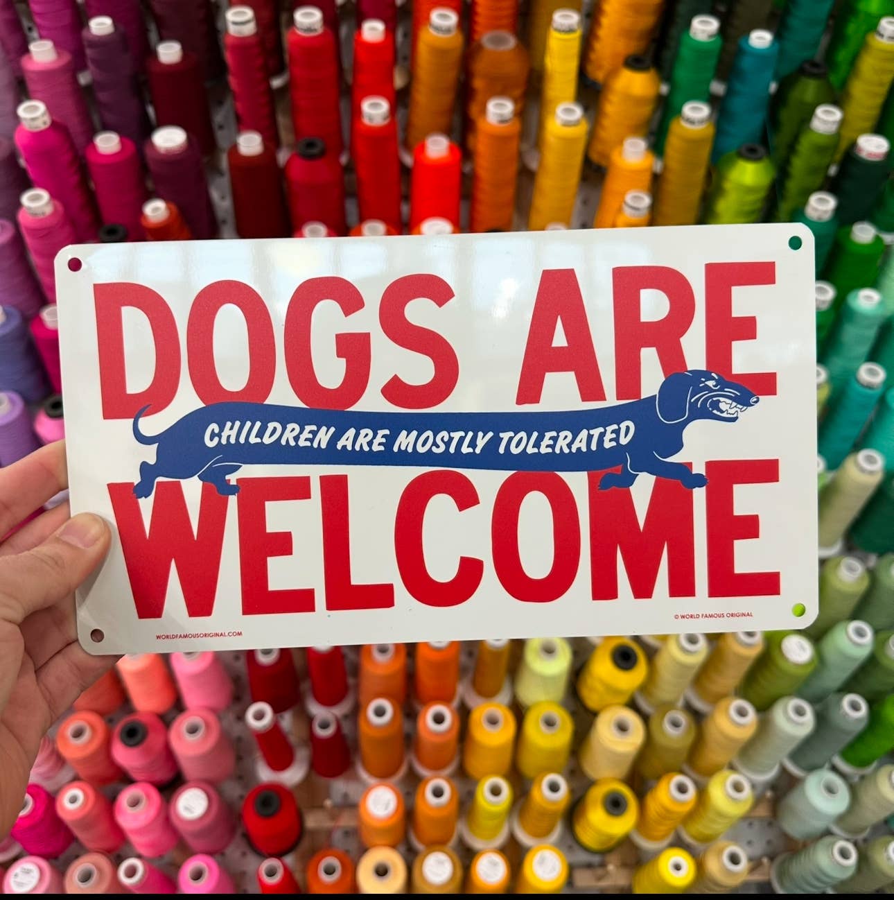 World Famous Original - Wholesale Sign - Dogs Are Welcome Children Are Mostly Tolerated Aluminum Sign4