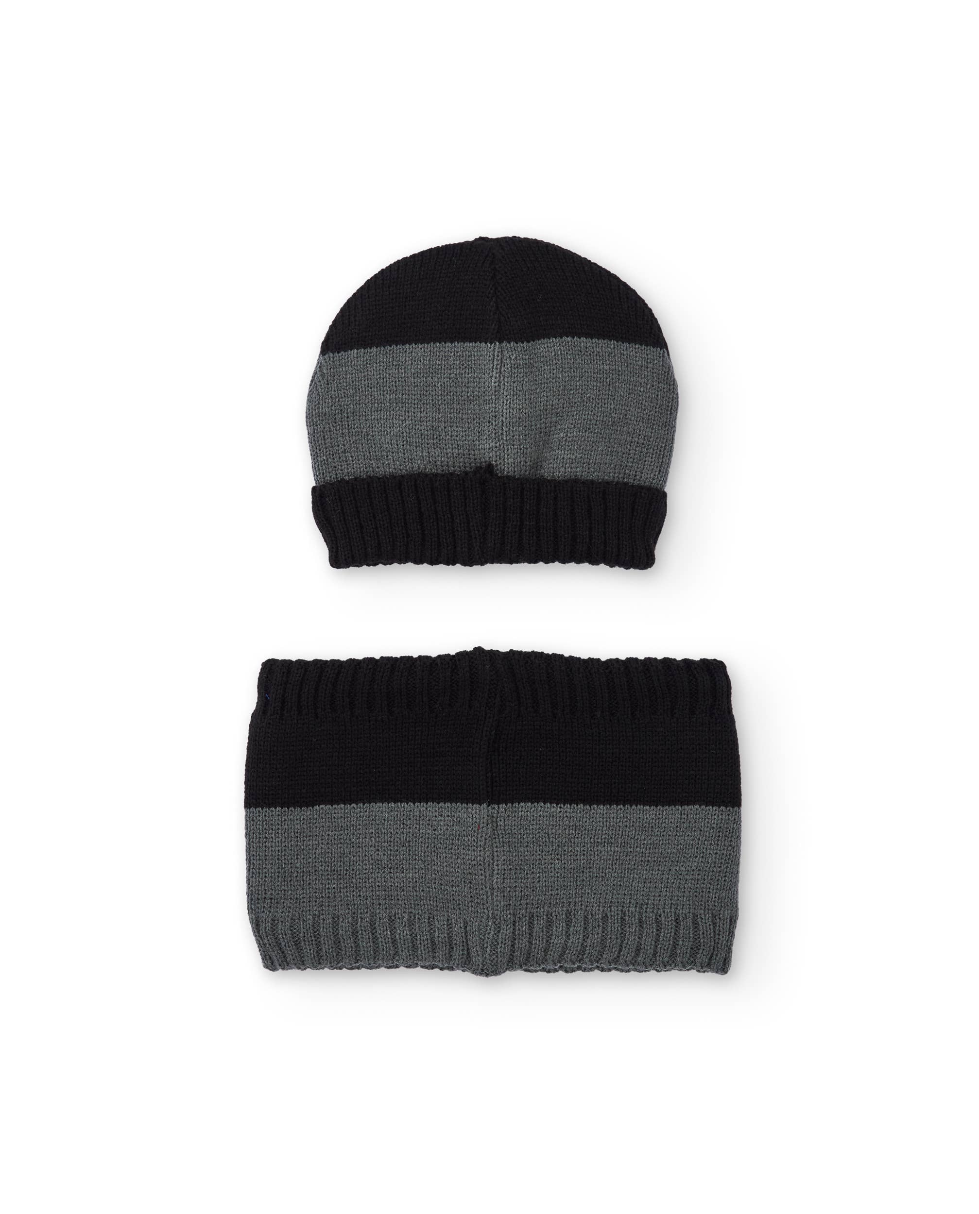 tuc tuc – wholesale Set med vinteraccessoarer – Barn – Svart och grått mössa och halsduk set för pojke med detalj1