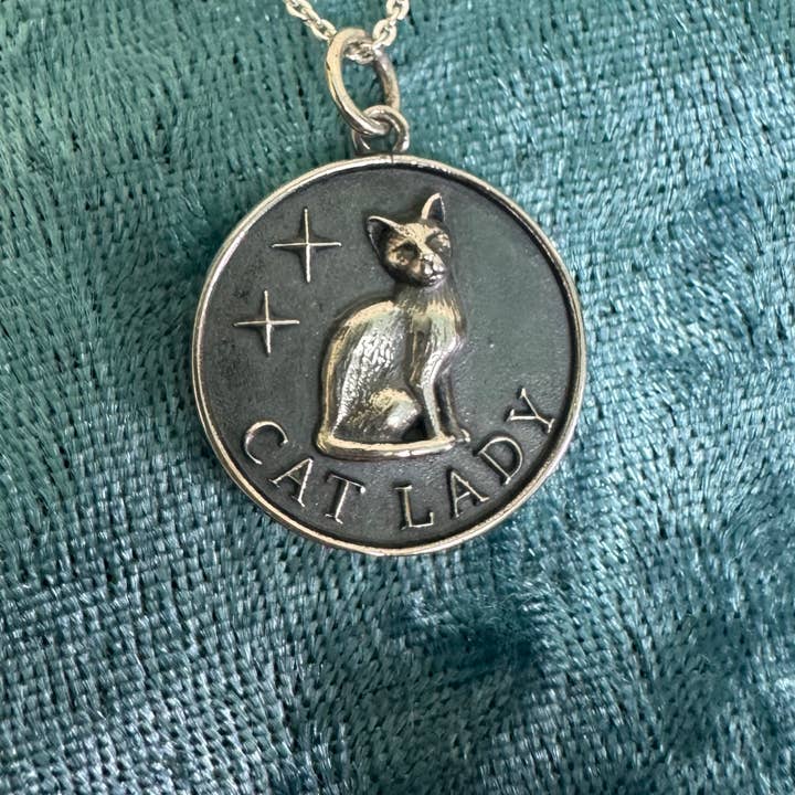 Cat Lady sterling silver pendant necklace 18" for wholesale by Elizabeth Jewelry