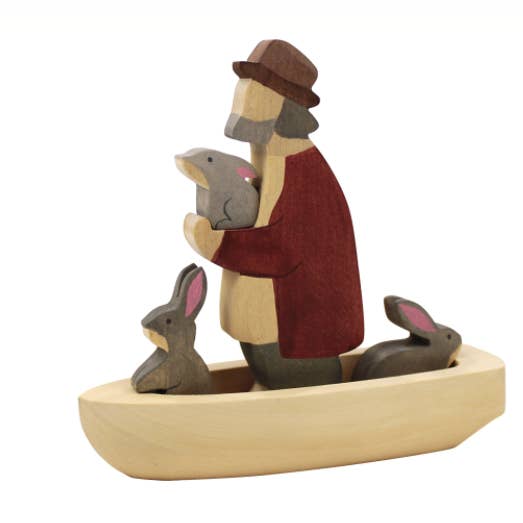 Set de barco de madera con figuras de abuelo y conejitos para venta al por mayor de PoppyBabyCo